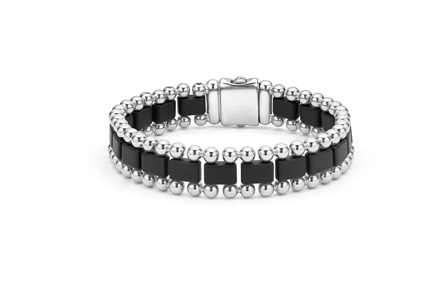 Anthem Caviar Link Bracelet in Sterling Silver and Matte Black Ceramic, Size 8