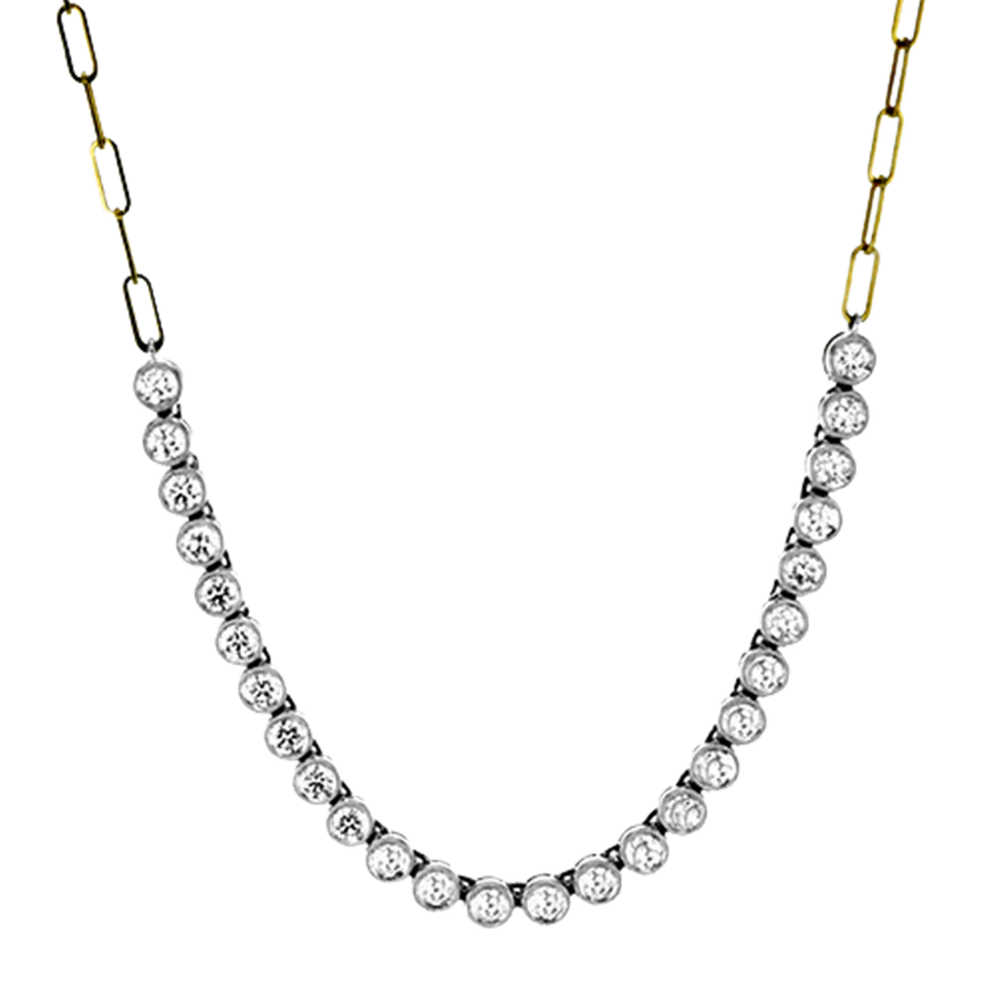 1.85ct Diamond Bezel Demi Line Necklace in 18K Yellow and White Gold, 18"