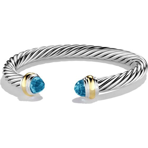 Cable Classics Bracelet in Sterling Silver with Blue Topaz and 14K Yellow Gold
