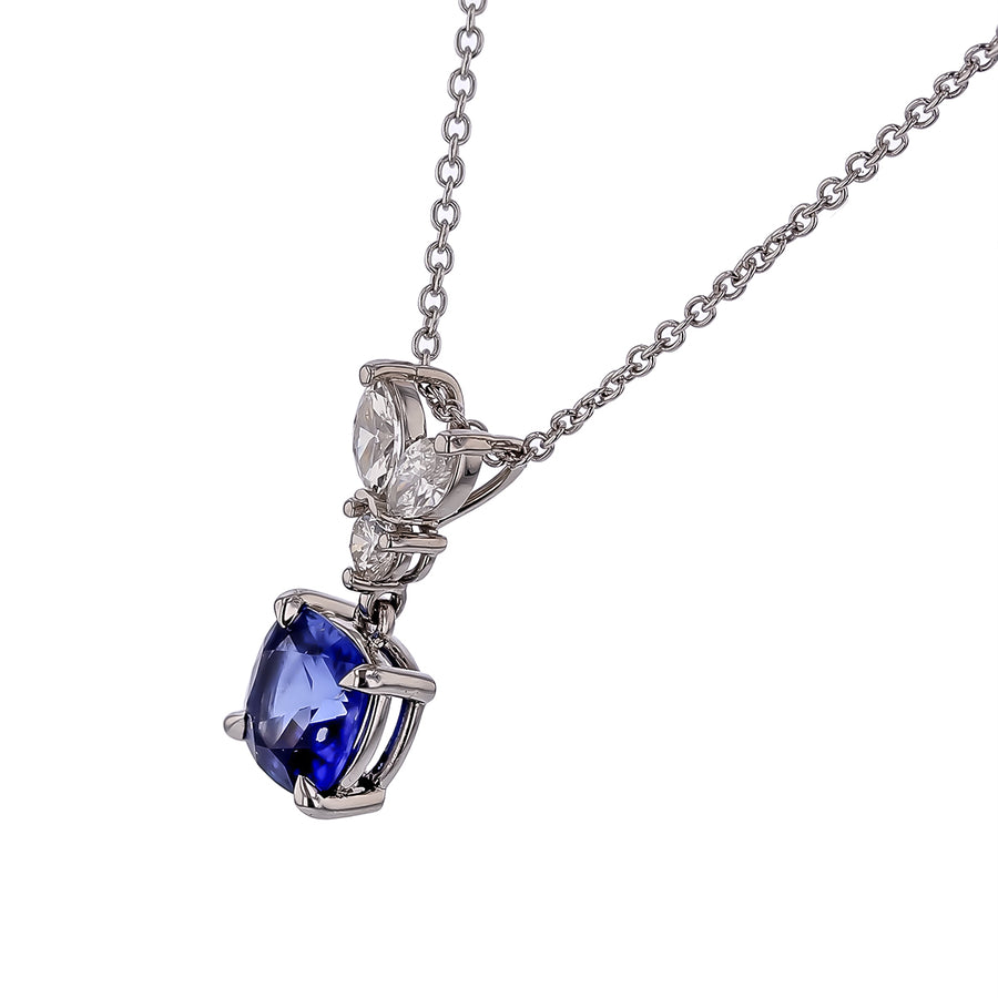 1.55ct Ceylon Sapphire and 0.36ct Diamond Rabbit Ear Pendant in 18K White Gold, 18" chain