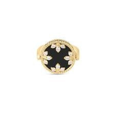 Venetian Medallion 0.28ct Diamond, Black Jade and Mother of Pearl Reversible Ring in 18K Yellow Gold, size 6.5