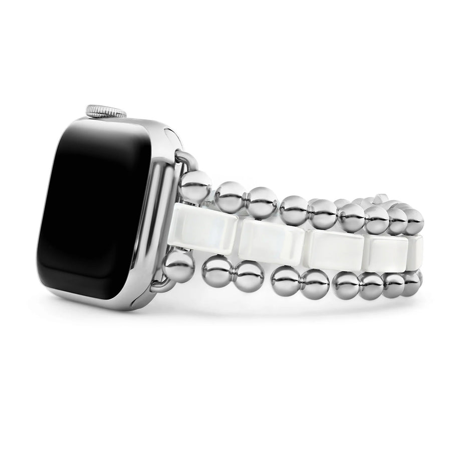 38mm Smart Caviar Link Watch Bracelet in Stainless Steel and White Ceramic, size 7