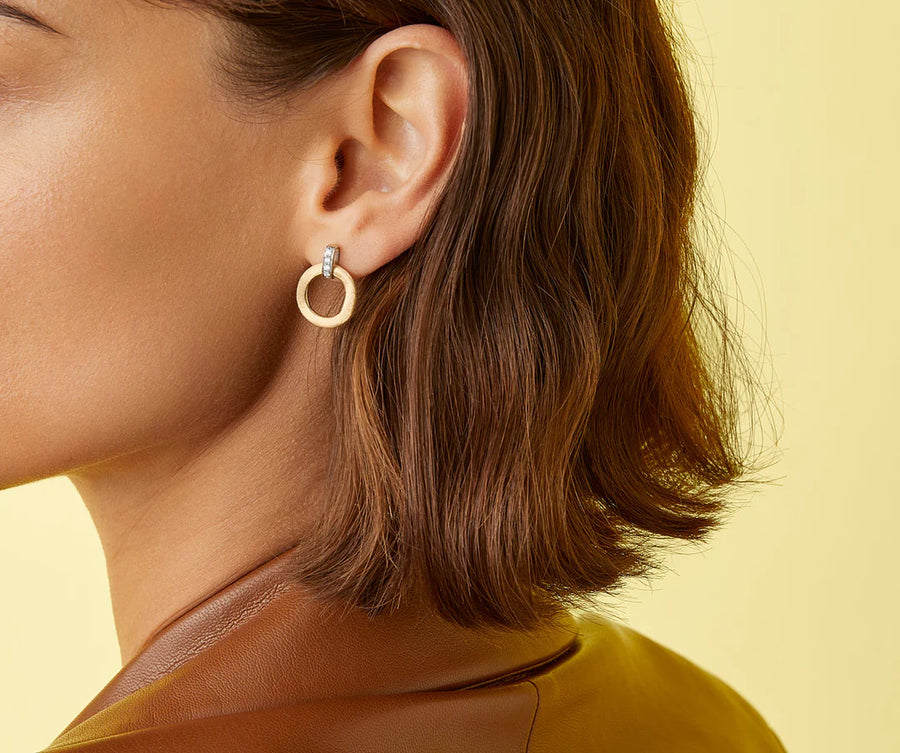 Jaipur 0.08ct Diamond Circle Drop Earrings in 18K Yellow and White Gold