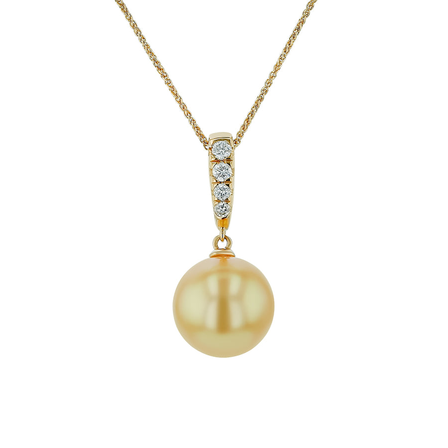 Golden Pearl 11-12mm and 0.15ct Diamond Pendant in 14K Yellow Gold, 18" chain