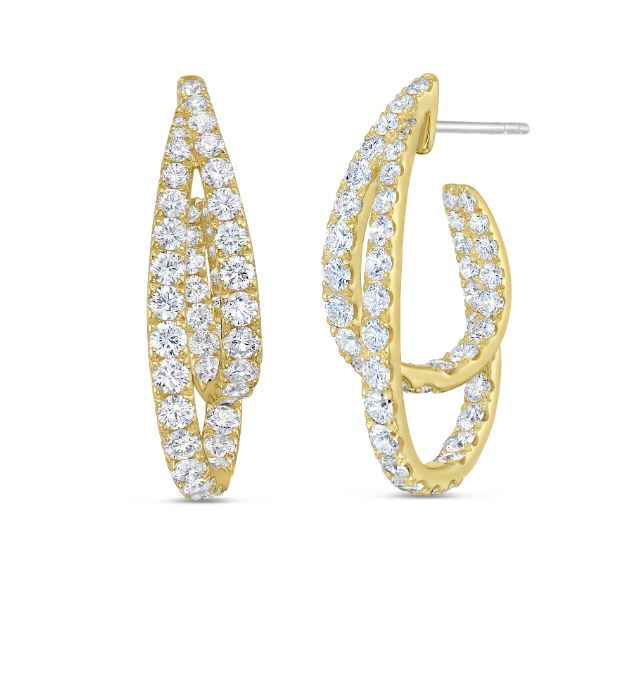 Precious 3.70ct Diamond Intertwining Double Hoop Earrings in 18K Yellow Gold