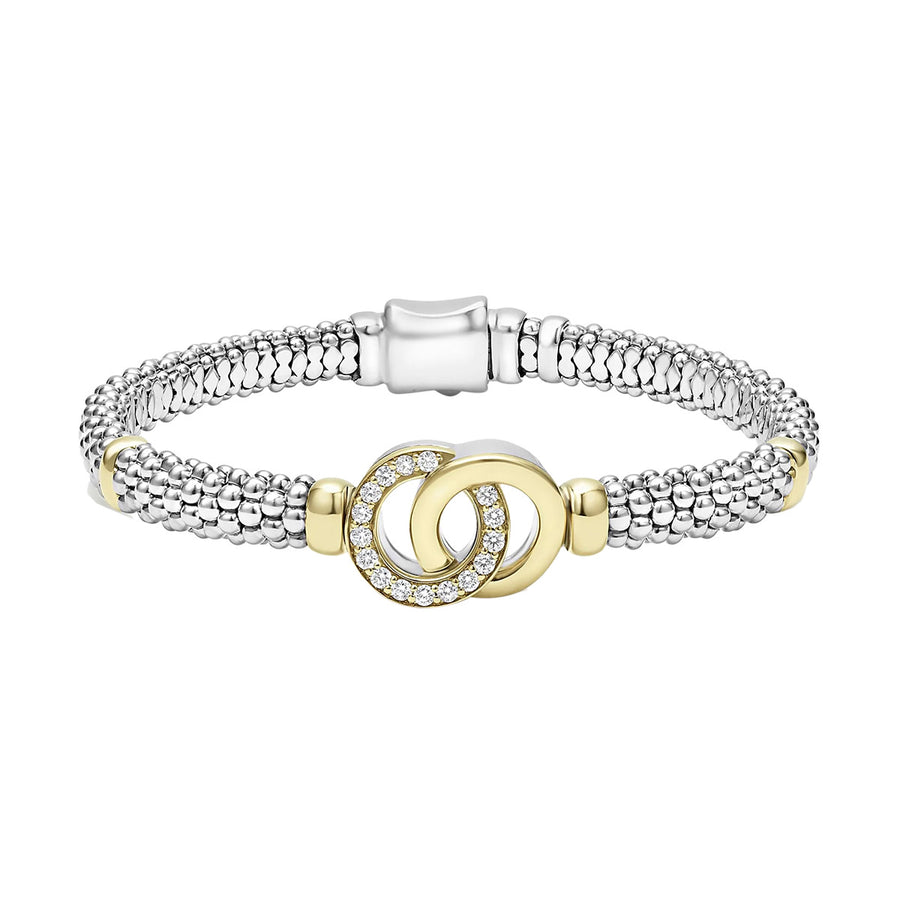 Diamond Signature Caviar 6mm Interlocking Rope Bracelet in Sterling Silver and 18K Yellow Gold Size 7