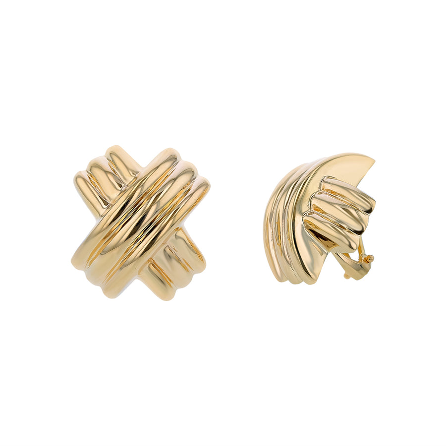 Large X Earrings in 14K Yellow Gold with Peirced Clipback Earrings