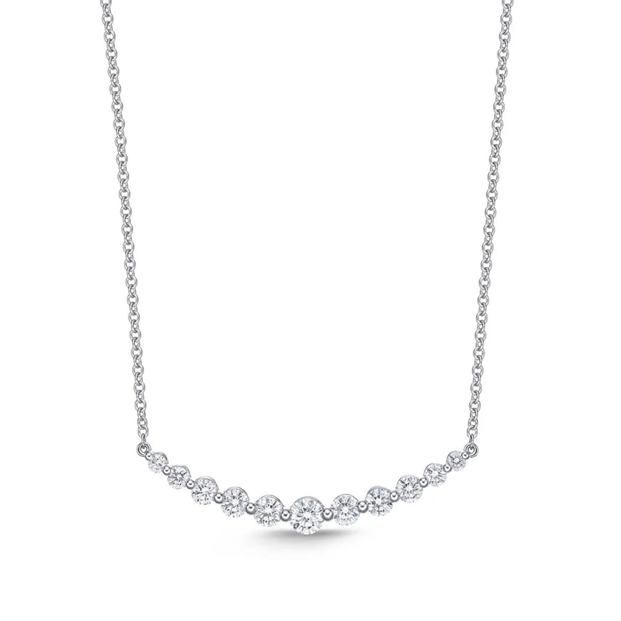 Smile 1.04-1.16ct Diamond Graduated Bar Necklace in 18K White Gold 18"
