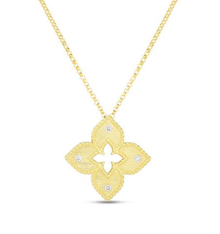 Venetian Princess Flower 0.06ct Diamond Pendant in 18K Yellow Gold, 18" chain
