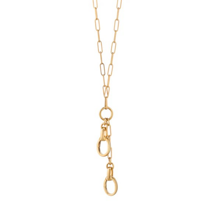 Design Your Own Paperclip Link Chain 2 Station Charm Necklace in 18K Yellow Gold, 18" chain