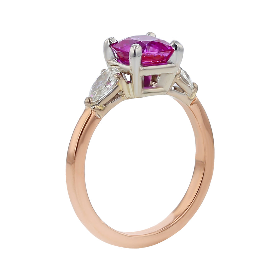 2.76ct Oval Checkerboard Pink Tourmaline 0.40ct Marquise Diamonds and 0.50ct Baguette Diamond Ring in 14k Yellow and White Gold Size 7.75