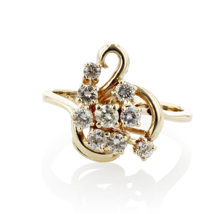 0.72ct Full Cut Diamond Freeform Cluster Ring in 14K Yellow Gold