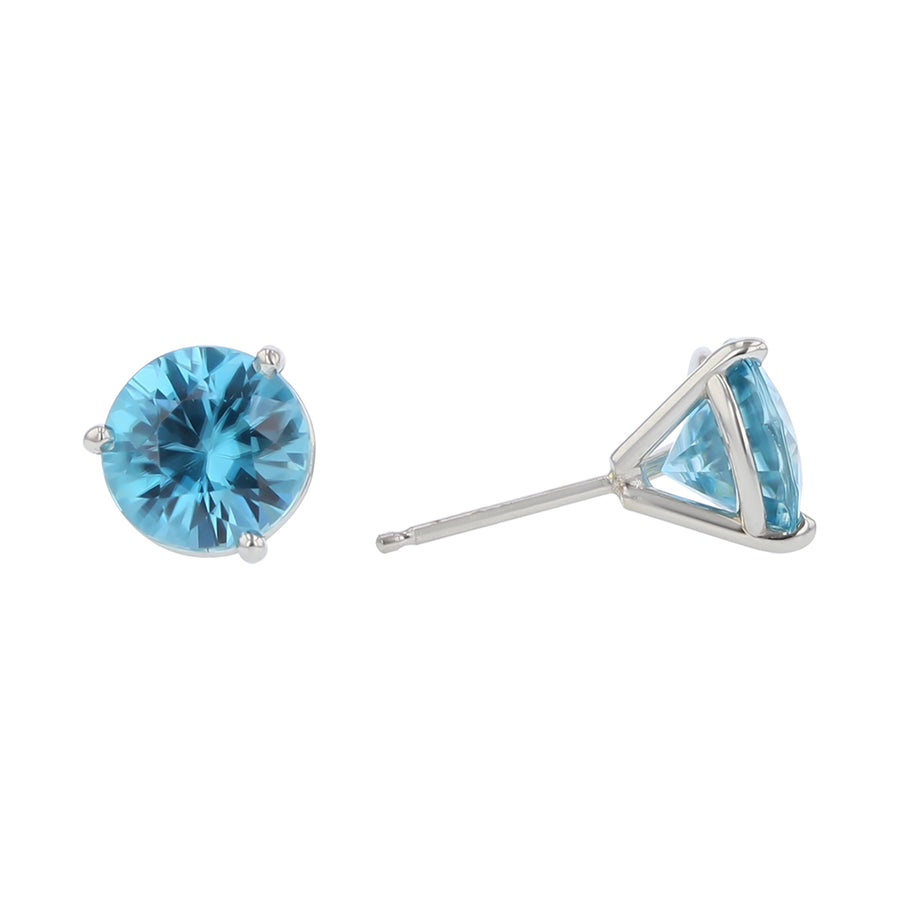 4.95ct Round Cambodian Blue Zircon Stud Earrings, In 14k White Gold