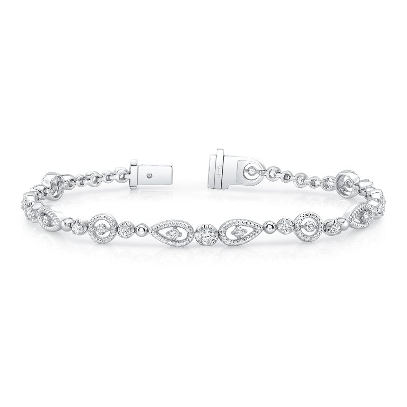 Lace 1.11ct Round Diamond Vintage Link Bracelet  in 14K White Gold, 7"