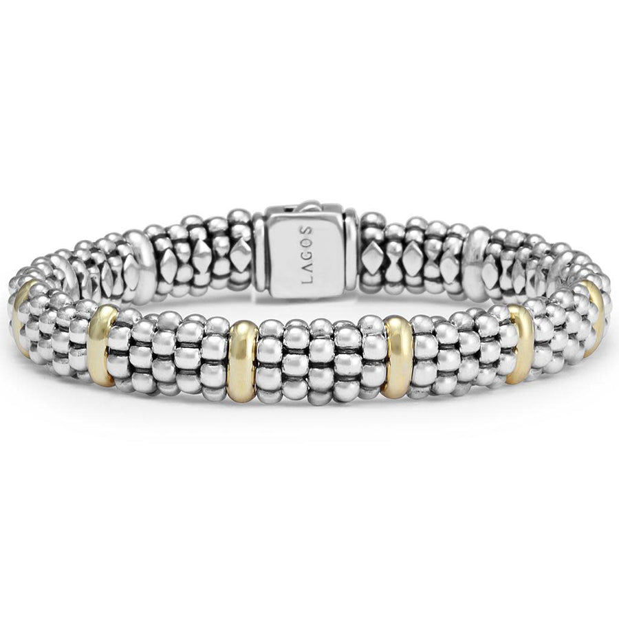 Signature Caviar Station Bracelet in 18K Yellow Gold and Sterling Silver, Size 7