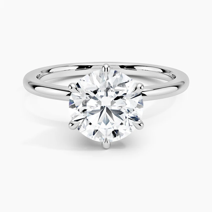 Classic 6-Prong Ring Semi Mount in Platinum, size 6 for 1.50ct Round Center