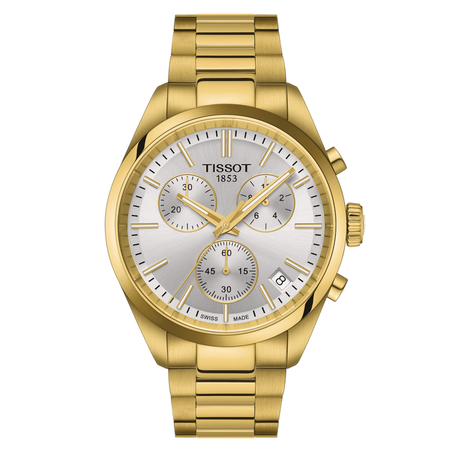 40mm PR 100 Chronograph Silver Dial Watch in Stainless Steel with Yellow Gold PVD with Bracelet