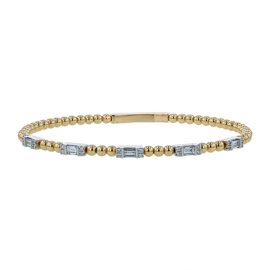 0.60ct Baguette Diamond with 0.14ct Round Diamond Bangle Bracelet in 14K Yellow and White Gold
