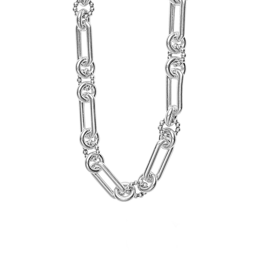 Signature Caviar Link Necklace in Sterling Silver with Toggle Clasp, 18"