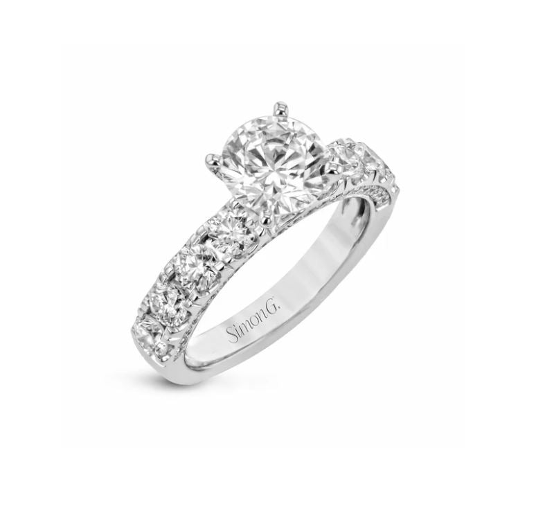 1.38ct Diamond Ring Semi Mount in 18K White Gold for Round Center, Size 6.5