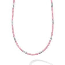 Pink Ceramic Station Necklace in Sterling Silver and Ceramic, 16"
