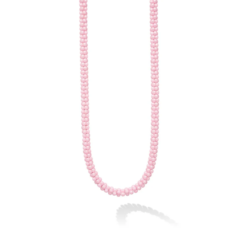 Pink Caviar Rope Necklace in 18K Yellow Gold Sterling Silver and Ceramic 18"