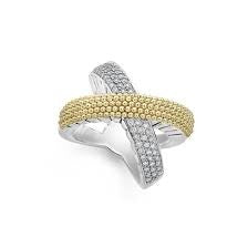 Caviar Lux 0.54ct Diamond Large X Ring in 18K Yellow Gold and Sterling Silver, size 7