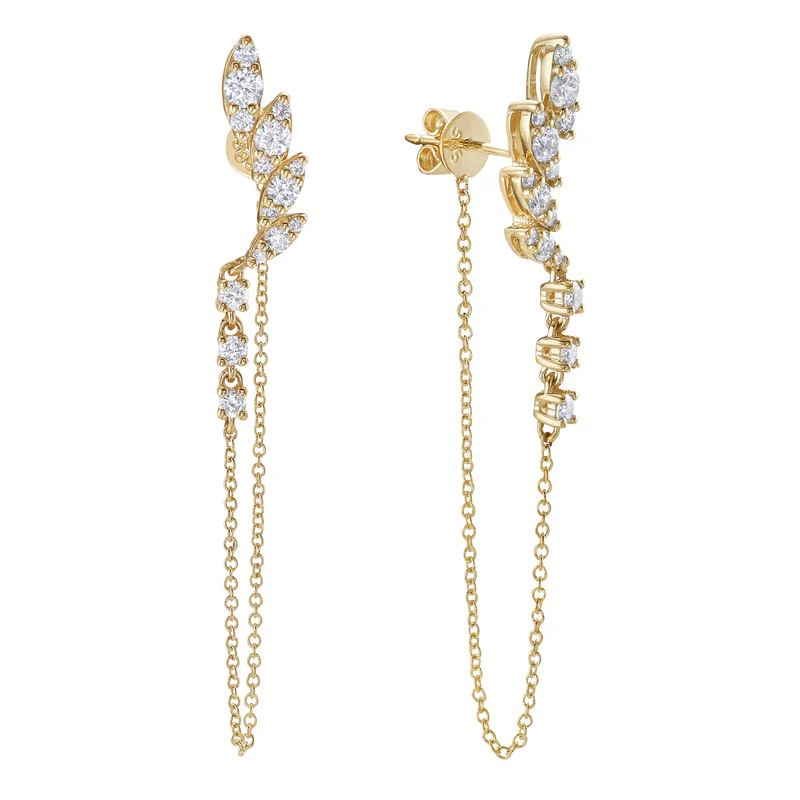 0.75ct Diamond Chain Drop Earrings in 14K Yellow Gold