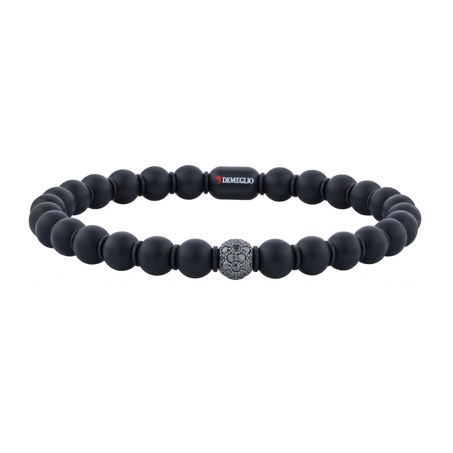 Sfera 0.56ct Black Diamond Beaded Stretch Bracelet in 18K White Gold and Black Ceramic, size large