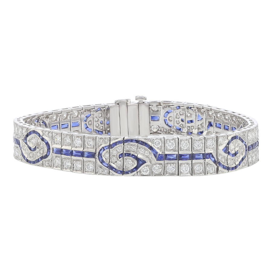 5.47ct Mixed Cut Blue Sapphire and 4.28ct Full Cut Diamond Bracelet in Platinum, 7"
