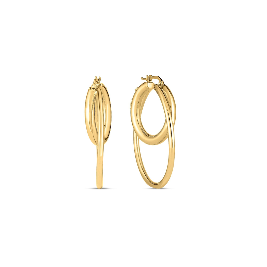 Designer Gold Double Hoop Earrings in 18K Yellow Gold