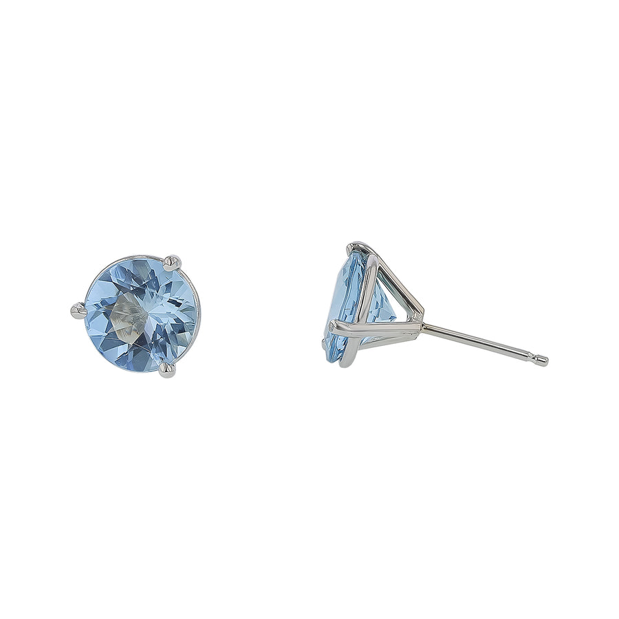 3.04ct Aquamarine Round Stud Earrings in 18K White Gold