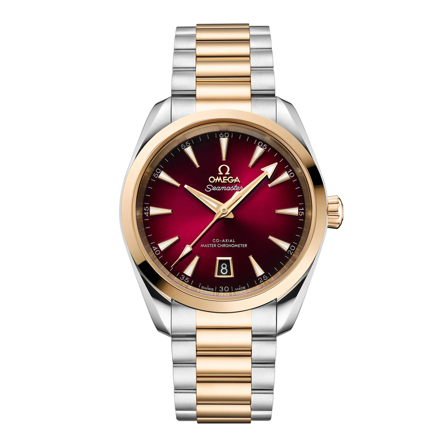 38mm Seamaster Aqua Terra 150M Watch with Red Dial in Stainless Steel and 18K Yellow Gold, Bracelet