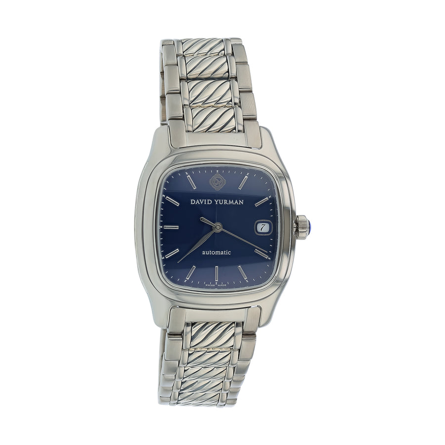 36mm David Yurman Thoroughbred Watch with Blue Dial in Stainless Steel, Bracelet