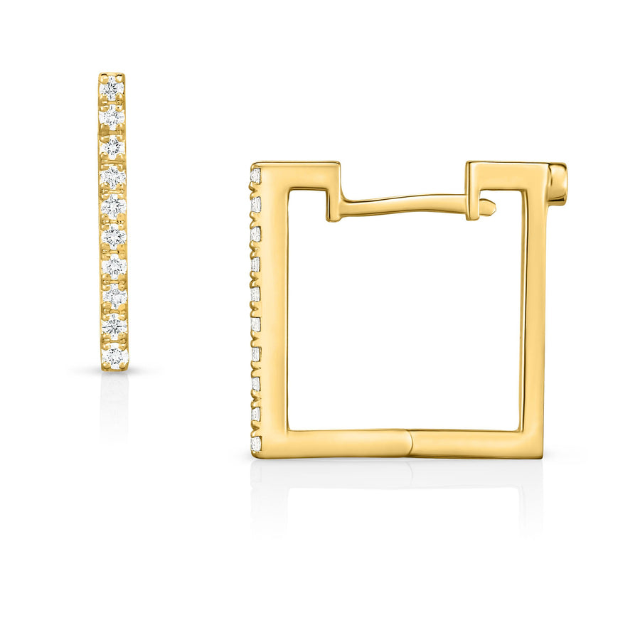 Diamond Square Hoop Earrings in 18K Yellow Gold