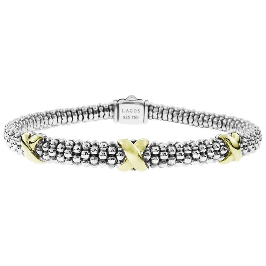 Enso 6mm X 3 Station Rope Bracelet in 18K Yellow Gold and Sterling Silver, size 7.5
