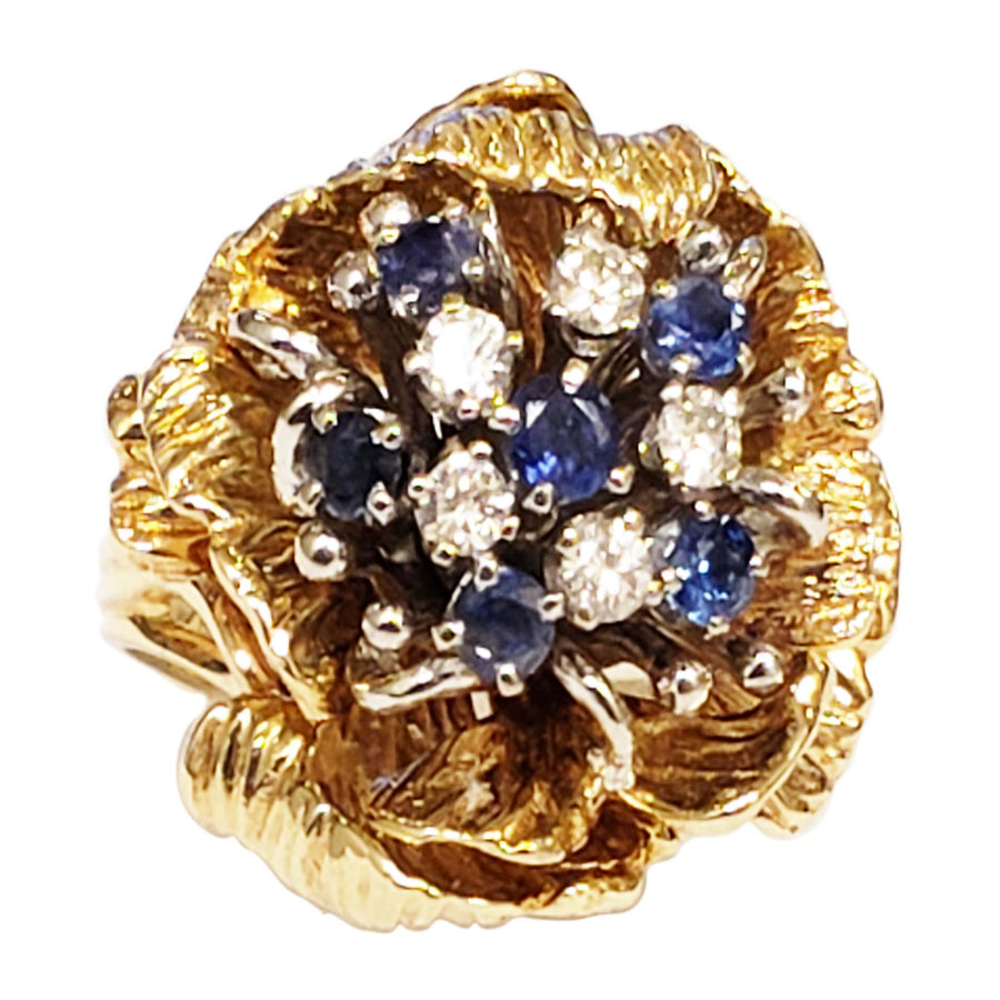 0.30ct Diamond and 0.35ct Round Sapphire Floral Ring in 14K Yellow Gold