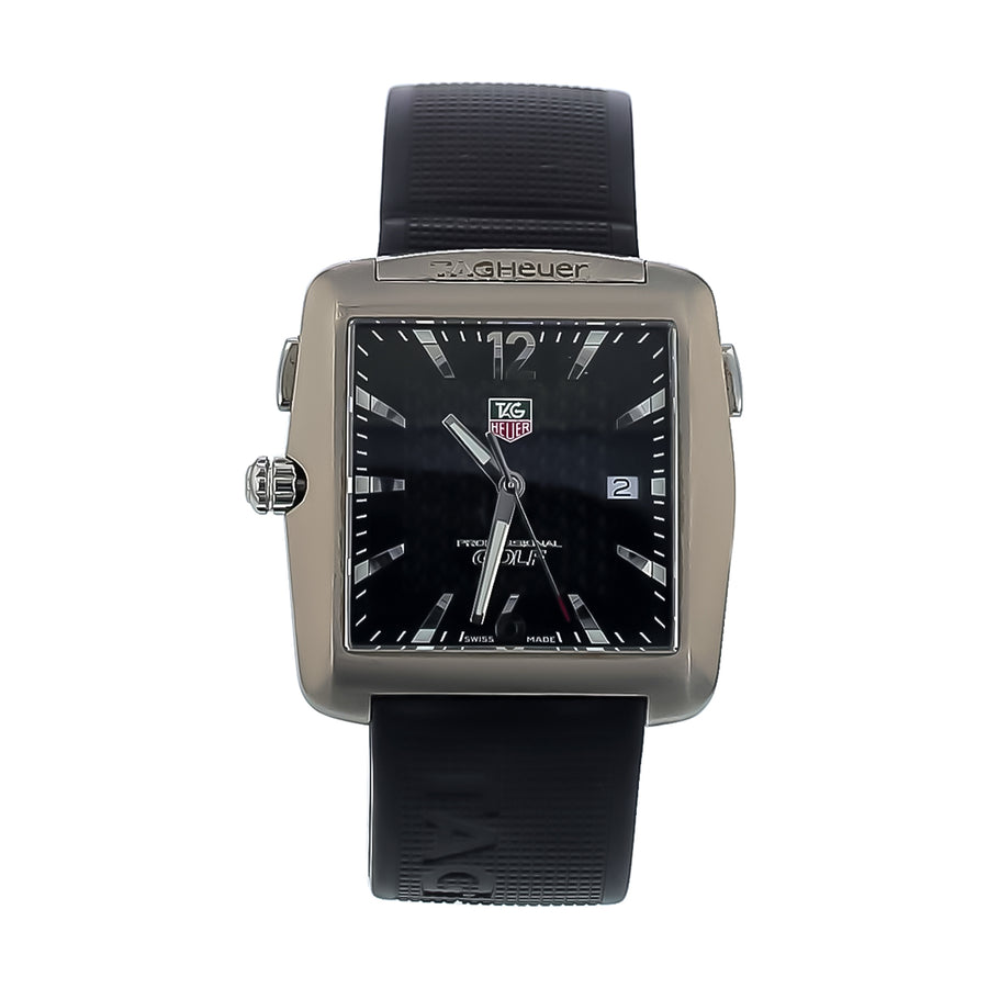 36mm Tag Heuer Golf Watch with Black Dial in Titanium, Rubber Strap