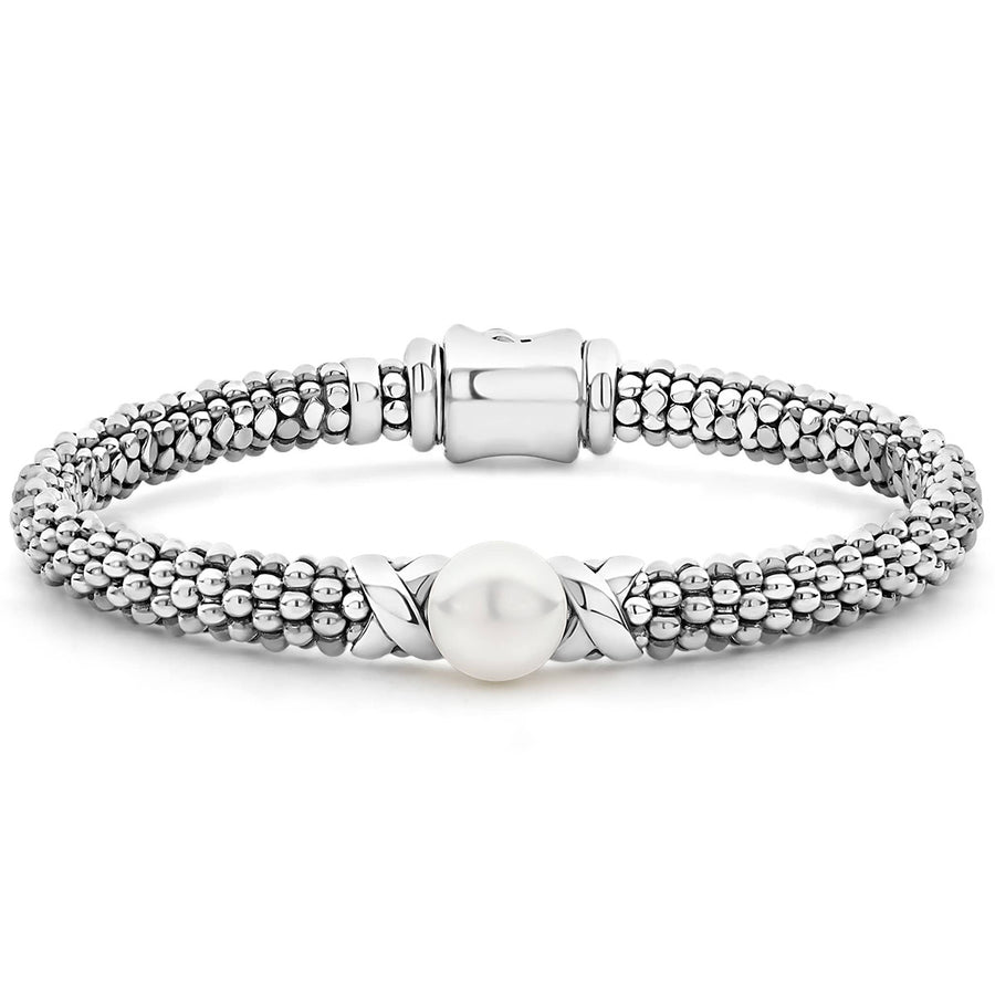 Luna Freshwater Pearl 6mm X Rope Bracelet in Sterling Silver, size 8
