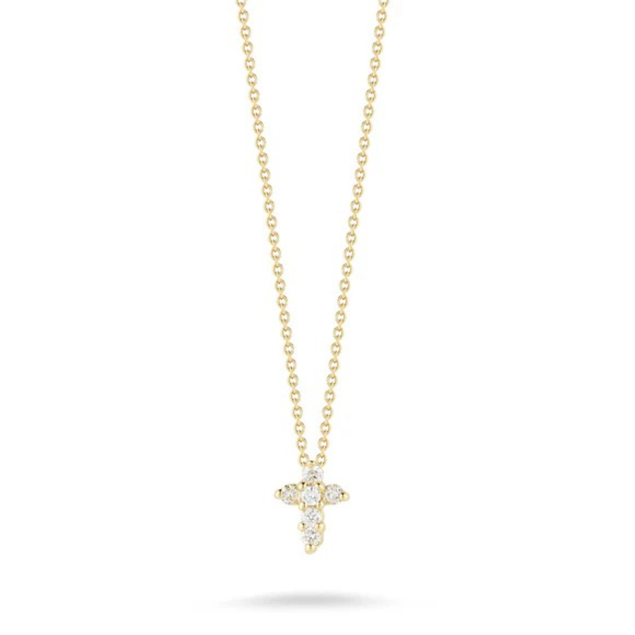 Tiny Treasures 0.11ct Round Diamond Baby Cross Necklace in 18K Yellow Gold, 16-18"