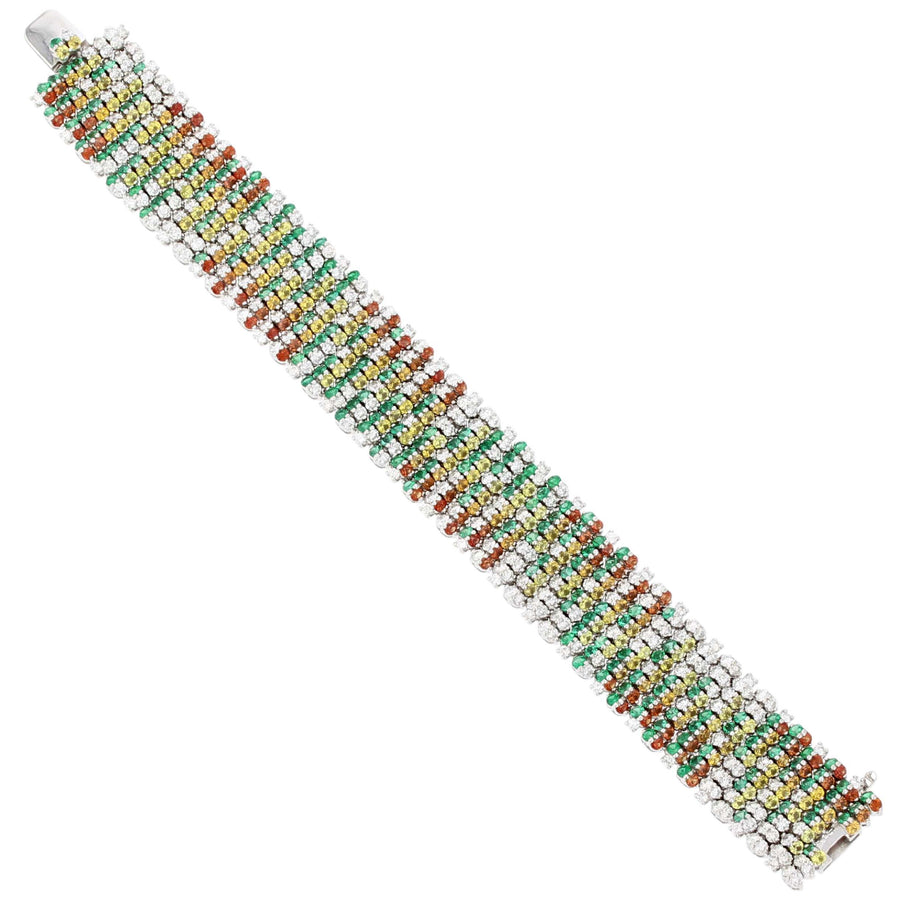 Salavetti 10.51ct Diamond 15.10ct Sapphire and 8.39ct Emerald Bracelet in 18K White Gold, 7"