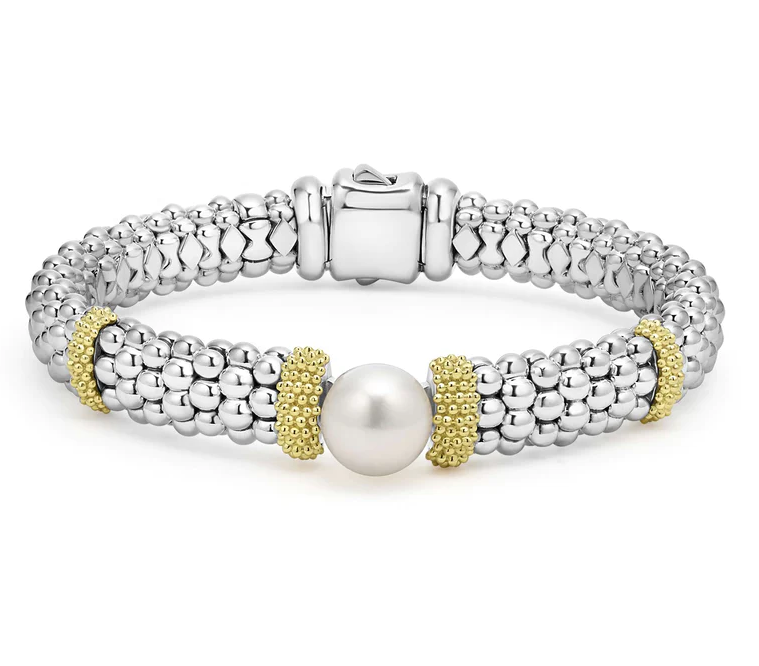 Luna 9mm Freshwater Pearl Bracelet in 18K Yellow Gold and Sterling Silver, size 7
