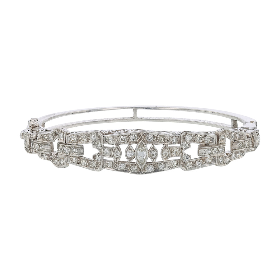 Art Deco 1.50ct Diamond Hinged Bangle Bracelet in Platinum and 14K White Gold