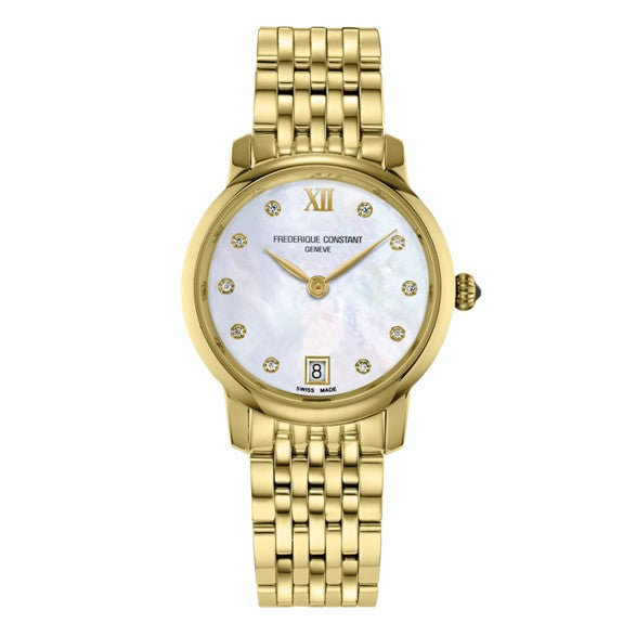 30mm Classics Slimline Quartz Watch with Mother of Pearl Dial in Gold Tone Stainless Steel, Bracelet