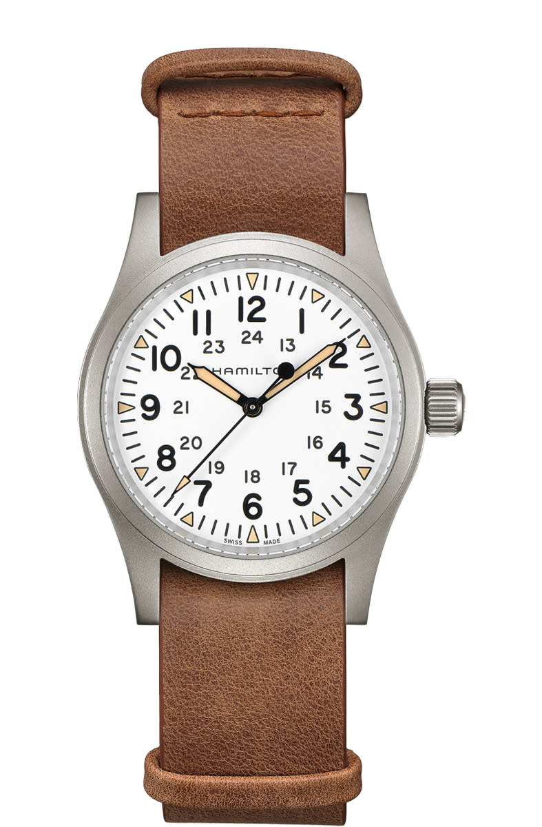 38mm Khaki Field Mechanical Watch with White Dial in Stainless Steel, Strap