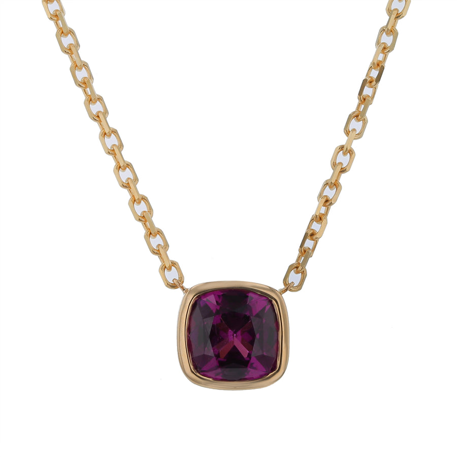 5.27Ct Rhodolite Garnet Bezel Necklace in 14k Yellow Gold, 18in