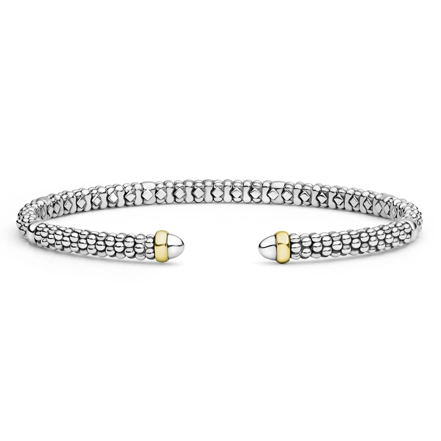 Signature Caviar Beaded Cuff Bracelet in 14K Yellow Gold and Sterling Silver, size small