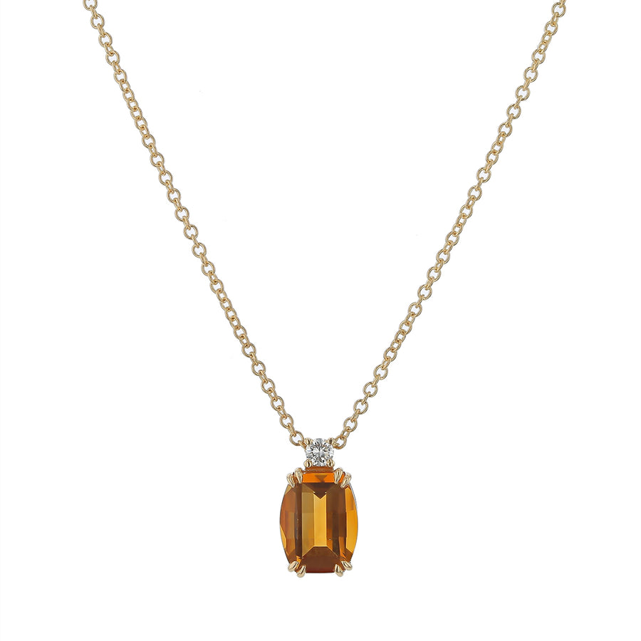 Citrine and Diamond Pendant in 14K Yellow Gold, 18in