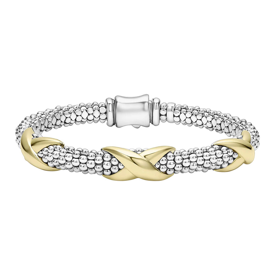Embrace 3 Station 6mm X Rope Bracelet in 18K Yellow Gold and Sterling Silver, Size 7