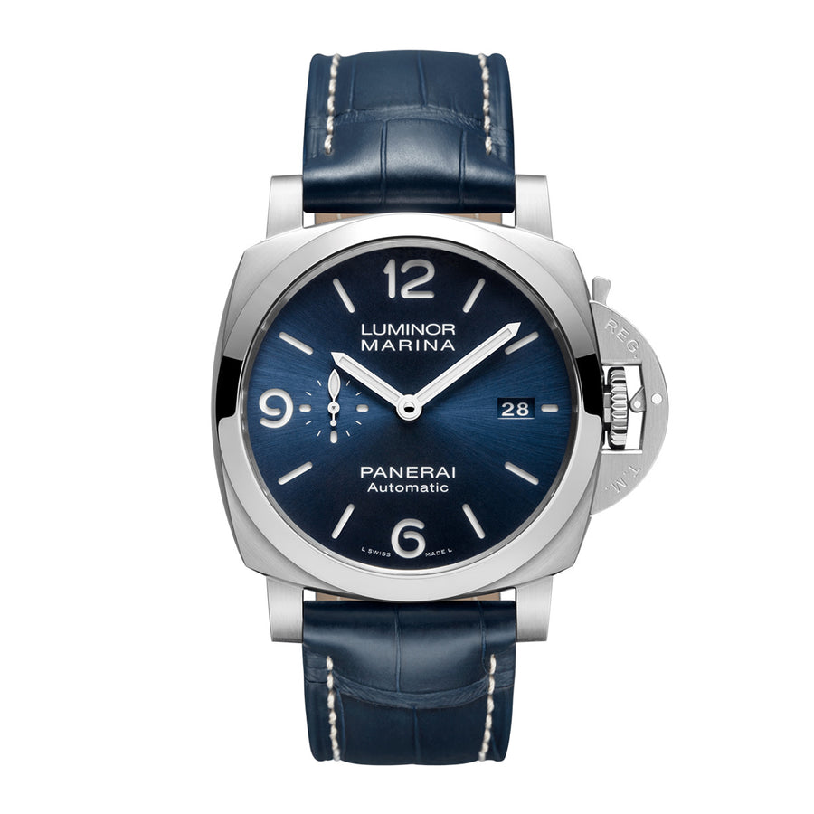 44mm Luminor Marina Watch with Blue Dial in Stainless Steel, Strap
